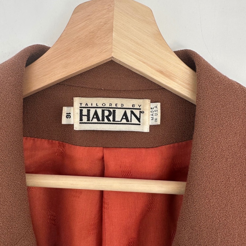 Tailored by Harlan Vintage Women's Brown‎ Blazer Rust 16 Large 90s - Picture 3 of 13